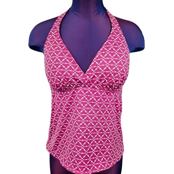 Lands' End Pink Geometric Halter Tankini Swimsuit Top Size 8 Women's - Picture 7 of 7
